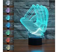 3D Baseball handschuh Lampe Illusion d'optique Veilleuse, 7 couleurs changeantes Touch Switch Bureau Décoration de table Lampes cadeau de Noël parfait avec Acrylique Câble USB