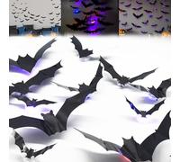 3D Bat Design LED Decoration, Light up Bats for Halloween Outdoor, Suitable for Halloween Parties, Bedroom Windowsill Decorations, Indoor and Outdoor Home Decals (60 pcs Bats)