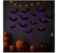 3D Bats Halloween Wall Decor, LED Lighted 3D Bats Halloween Decoration for Window and Wall Decorations (12PCS)