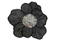 3D Beaded Embroidery Flower Patch - 20 cm décoratif Corsage Cloth Applique For Sweaters & Children's Dresses (Black)