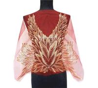 3D Beaded Embroidery Sequin Lace Applique, Applique Net Trim Couture Tissu Col Patch Motif Robe de Mariée Mariée DIY Artisanat(Red Underlay)