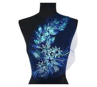 3D Beaded Embroidery Sequin Lace Applique, Applique Net Trim Couture Tissu Col Patch Motif Robe de Mariée Mariée Bricolage Artisanat(Blu)