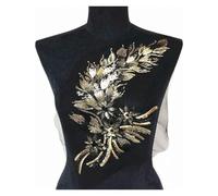 3D Beaded Embroidery Sequin Lace Applique, Applique Net Trim Couture Tissu Col Patch Motif Robe de Mariée Mariée Bricolage Artisanat(Black Gold)
