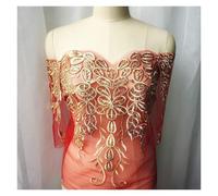 3D Beaded Embroidery Sequin Lace Applique, Appliques brodées en maille for robe de mariée, garnitures en dentelle, tissu en maille, patch de couture for robe, décoration DIY(Red)