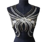 3D Beaded Embroidery Sequin Lace Applique, Paillettes, pompons, dentelle noire, tissu, col, fleur, brodé, robe, appliques, patch à coudre for décoration de mariage, robe, bricolage
