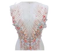 3D Beaded Embroidery Sequin Lace Applique, Perles, strass, dentelle, appliques, perçage, patchs floraux, accessoires faits main for robes, costumes(Champagne Powder)