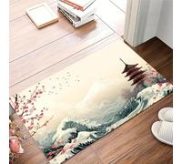 3D Beautiful MT Fuji Cherry Blossom Tower Pattern Floor Mat Polyester Fabric, Machine Washable Suitable for Bedroom Living room-50x80cm