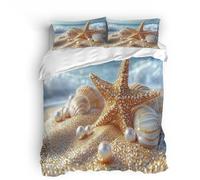 3D Bedding Housse de Couette 140x200 cm Coquilles D'étoiles De Mer Perle Parure de Lit 3 Pièces Ensembles en Microfibre Brossée avec 2 Taies d'oreiller 50x75 cm avec Fermeture Éclair