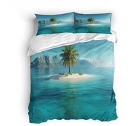 3D Bedding Housse de Couette 220x240 cm Cocotiers De Plage Mer Parure de Lit 3 Pièces Ensembles en Microfibre Brossée avec 2 Taies d'oreiller 50x75 cm avec Fermeture Éclair