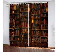 3D Bibliothèque Rétro Imprimé Motif Rideau Enfant, Lot De 2 Rideaux À Oeillet pour Salon Chambre Isoler Et Réduire Le Bruit, Draperies Intérieurs Décoration 264X240Cm