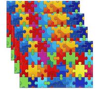 3D Blocs Lot de 4 Tapis de Table 45x30,Structure Colorée Sets de Table Enfants Garçons Filles,Arc en Ciel Blocs Drôle Géométrique Rectangle Sets de Table