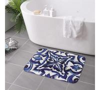 3D Blue Ornate Floral Mediterranean Sicilian Tile Anti-Slip Doormat Floor Mat Carpet Rug for Home Bathroom Living Room Footpad Mats-60x90cm