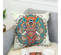 3D Bohemian Style Elephant Double face Impression Coussin Couverture Lin Coton Litière Coussin Case Home Bureau Canapé - #1