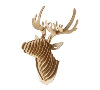 3D Bois Sculpture de de Cerf Decoration Murale et Crochet Porte Collier Chapeau Cle - Beige
