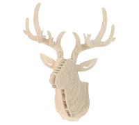 3D Bois Sculpture de Tête de Cerf Décoration Murale et Crochet Porte Collier Chapeau Clé - Beige