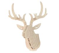 3D Bois Sculpture de Tête de Cerf Décoration Murale pour Entrée Chambre Couloir Intérieur - Beige