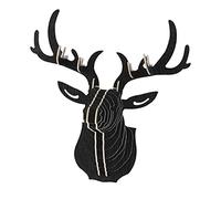 3D Bois Sculpture de Tête de Cerf Décoration Murale pour Entrée Chambre Couloir Intérieur - Noir