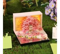 3D Calendrier 2026,Notheles 3D,Notes Adhésives 3D avec Lumière LED,Magique Tree House avec Boîte en Acrylique,DIY Mémo Créatif pour Ornementation de Bureau,Anniversaire,Cadeau de Noël (Rose)