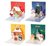 3D Cartes de Noël, 4 Pièces Carte de Vœux Noel avec Enveloppes, 3D Pop Up Christmas Card, Cartes de Joyeux Noël Faite à la Main, Voeux de Vacances Cartes pour la Famille, les Amis et les Enfants