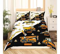 3D Cartoon Car Housse de Couette Véhicules de Construction Parure de Lit 140x200cm Camion de Machines de Dessin Animé Moderne Vibrant Parure Housse de Couette Jaune Orange Décor Chambre 2Pcs