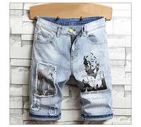 3D Character Art Printed Men's Light Blue Comfortable Denim Shorts 2020 Summer New Youth Must-Have Fashion Slim Jeans Shorts (Size : 28) (38)