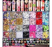 3D Charms et Pierres Précieuses pour Ongles, jolis Strass et Charms Y2K pour Conception Ongulaire, Divers Papillon Noeud Lune Étoile Fleur Breloques en Or Perles Décoration Ongles