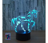3D Cheval LED Lampe Art Déco Lampe la Couleur Changeant Lumières LED Décoration Lumière Contrôle à distance 7/16 Couleurs Change Alimenté par USB Enfants Cadeau Anniversaire Décoration de Noël