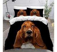 3D Chien de Compagnie Housse de Couette 220x240cm,Basset Hound Parure de Lit,Noir Animal Chien Housse Couette Enfants Garçon Fille 2 Personne ,2 Taies d'Oreillers 50x75cm