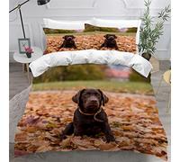 3D Chien de compagnie Housse de Couette 220x240cm,Labrador Chocolat Parure de Lit,Feuilles D'Automne ColoréEs Animal Chien Housse Couette Enfants Garçon Fille 2 personne ,2 Taies d'Oreillers 50x75cm