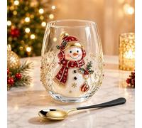 3D Christmas Glasses Drinking Art Cup, Raised Holiday Glassware Stemless, Santa Snowman Stemless Wine Glass, Winter Table Decor for Coffee, Tea, Juice, Milk, Party Home Festive Decor Gifts (1PCS-A)