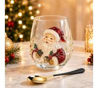 3D Christmas Glasses Drinking Art Cup, Raised Holiday Glassware Stemless, Santa Snowman Stemless Wine Glass, Winter Table Decor for Coffee, Tea, Juice, Milk, Party Home Festive Decor Gifts (1PCS-B)