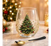 3D Christmas Glasses Drinking Art Cup, Raised Holiday Glassware Stemless, Santa Snowman Stemless Wine Glass, Winter Table Decor for Coffee, Tea, Juice, Milk, Party Home Festive Decor Gifts (1PCS-F)