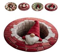 3D Christmas Round Rugs, Soft & Non-Slip Red Christmas Door Mat with Santa Claus & GNOME Mat, Perfect Optical Illusion Rugs for a Joyful Holiday Welcome (A,80CM)