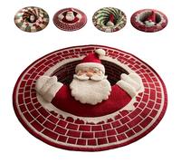 3D Christmas Round Rugs, Soft & Non-Slip Red Christmas Door Mat with Santa Claus & GNOME Mat, Perfect Optical Illusion Rugs for a Joyful Holiday Welcome (B,80CM)