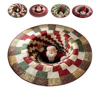 3D Christmas Round Rugs, Soft & Non-Slip Red Christmas Door Mat with Santa Claus & GNOME Mat, Perfect Optical Illusion Rugs for a Joyful Holiday Welcome (C,80CM)