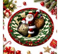 3D Christmas Rug Round Optical Illusion Mat (A,100CM) | Non-Slip Holiday Welcome Floor Carpet for Indoor & Outdoor Use, Festive Santa Claus Décor for Living Room, Entryway