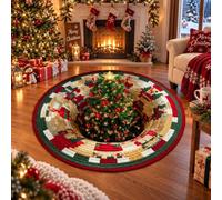 3D Christmas Rugs Optical Illusion Round Mat Vortex Area Floor Decor Carpet | 39 Inch Non-slip Holiday Rug Festive Printing Xmas Tree Skirt for Living Room Fireplace Entryway Seasonal(K)