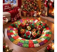 3D Christmas Rugs Optical Illusion Round Mat Vortex Area Floor Decor Carpet | 39 Inch Non-slip Holiday Rug Festive Printing Xmas Tree Skirt for Living Room Fireplace Entryway Seasonal(B)
