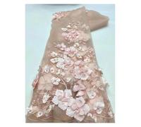 3D Colorful Flowers Beaded Embroidered Laces Fabrics Wedding Tulle Lace Fabric DIY Accessories Width 130cm 1meter(Pink666,5Yards 450cmX130cm)
