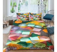 3D Comfy Microfiber Colorful Geometric Quilt Cover Set Skin-Friendly Bedding Set w/ Pillowcase Modern Abstract Bedding Quilt Cover All Season Easy Care, Washable for Kids Boys Girls Double（200x200cm）