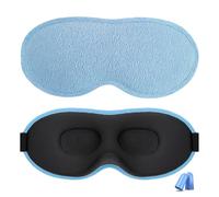 3D Contoured Sleep Mask, 100% Light Blocking Eye Mask for Sleeping, No Pressure on Eyes, Breathable & Soft Eye Cover with Adjustable Strap, Includes Earplugs for Side Sleepers, Travel, Nap (Blue)