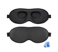 3D Contoured Sleep Mask, 100% Light Blocking Eye Mask for Sleeping, No Pressure on Eyes, Breathable & Soft Eye Cover with Adjustable Strap, Includes Earplugs for Side Sleepers, Travel, Nap (Black)