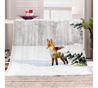 3D Couverture Renard Couverture Polaire 180x200, Couverture Animaux Sauvages Couverture Flanelle Scène de Neige Plaid Doux et Chaud Microfibre, for Canapé lit et Chaise
