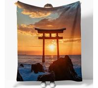 3D Couvertures Polaire Rouge Orangé Flanelle Couverture Polaire Style Japonais Coucher De Soleil Porte Torii pour Adultes Enfants Rester Chaud en Hiver Couverture en Peluche Canapé-lit 180 x 220 cm