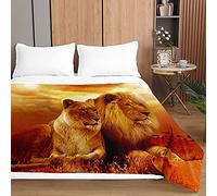 3D Couvre Lit Matelassée Imprimé de Animal, Chickw1 Printemps Été Dessus de Lit Réversible Couverture de lit Microfiber Doux Couvre-lit Jeté de Lit (Couple de Lions,230x280cm)