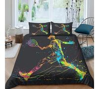 3D De Couette Tennis Double（200x200cm） avec Taies d'oreiller,Sports Housse De Couette Microfibre pour Adultes Enfants Filles avec Zip