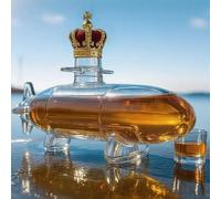 3D Decanter Whisky Figurine - 300ML Carafe A Decanter Vin, Bouteille De Whisky En Forme De Sous-marin 3D, Carafe À Whisky En Verre Fantaisie Créative, Cadeau De Bar Soufflé À La Main(B)