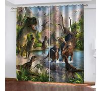 3D Dinosaure Animal Imprimé Motif Rideau Enfant, Lot De 2 Rideaux À Oeillet pour Salon Chambre Isoler Et Réduire Le Bruit, Draperies Intérieurs Décoration 220X210cm