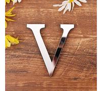 3D DIY Lettres Alphabet Décoratives Argent, Créatif Acrylique Surface du miroir Alphabet 26 lettres autocollant mural Fête de la décoration de la maison (V)