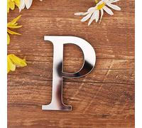 3D DIY Lettres Alphabet Décoratives Argent, Créatif Acrylique Surface du miroir Alphabet 26 lettres autocollant mural Fête de la décoration de la maison (P)